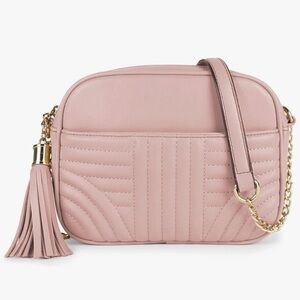 Women’s Pink Quilted Crossbody Bag with Tassel